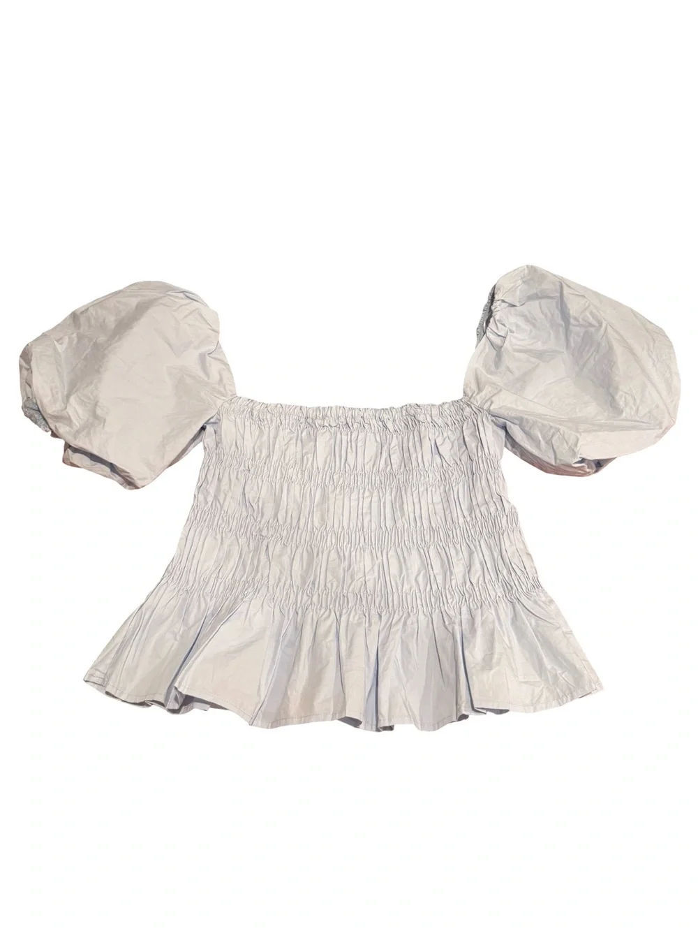 ASTR The Label Light Blue Smocked Puff Sleeve Peplum Top Size L